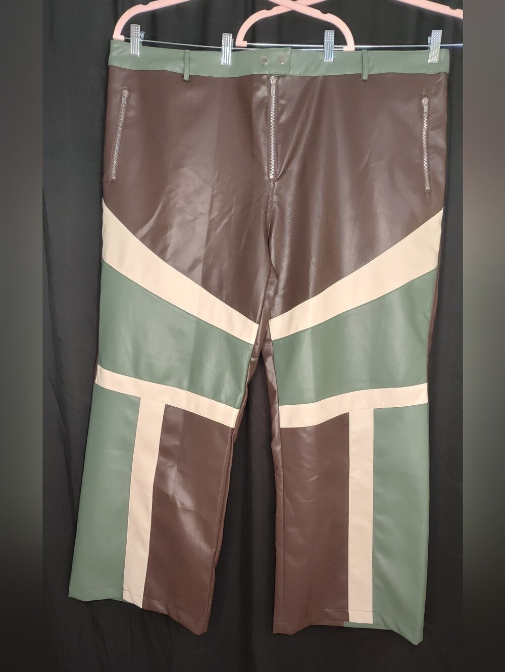 Fashion Nova 3x Wm Wide Legs Going Fast Racer Faux Leather Pants Brown Sage